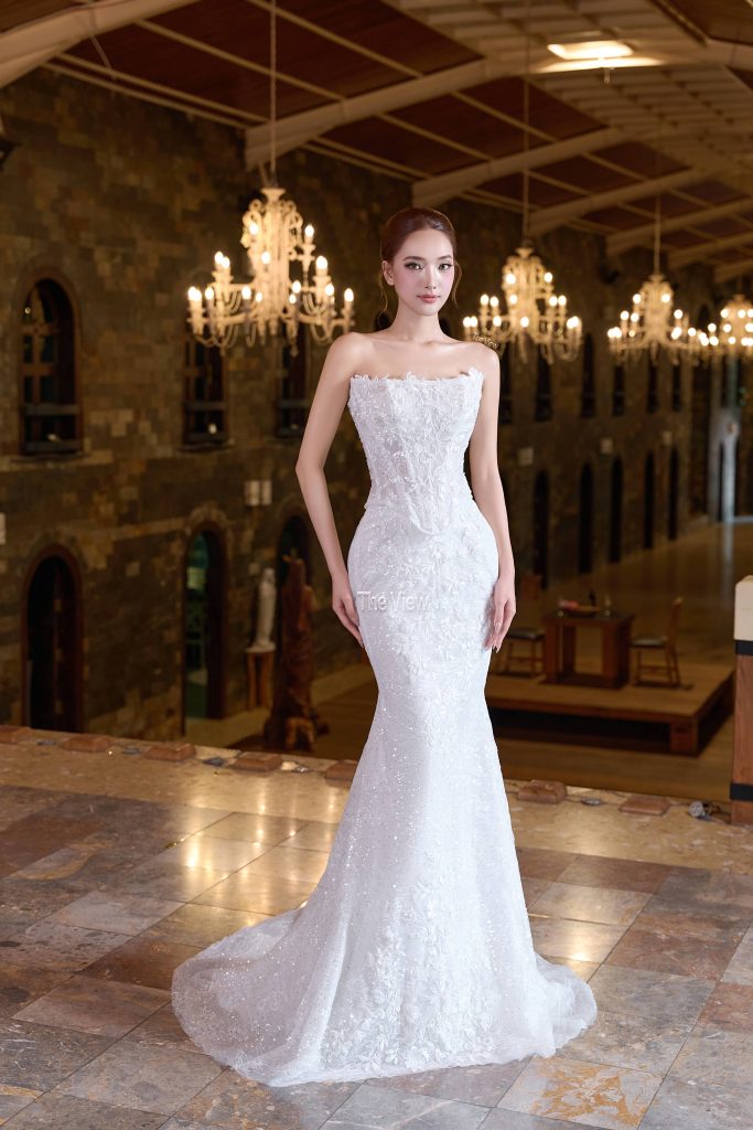 Váy cưới đuôi cá REN 2 mảnh, áo rời chân váy - phong cách Basque Waist Corset 