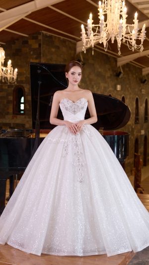 váy cưới Đính Đá kim tuyến bắt sáng cho cô dâu Đội vương miện mặc Đại lễ mã 676
